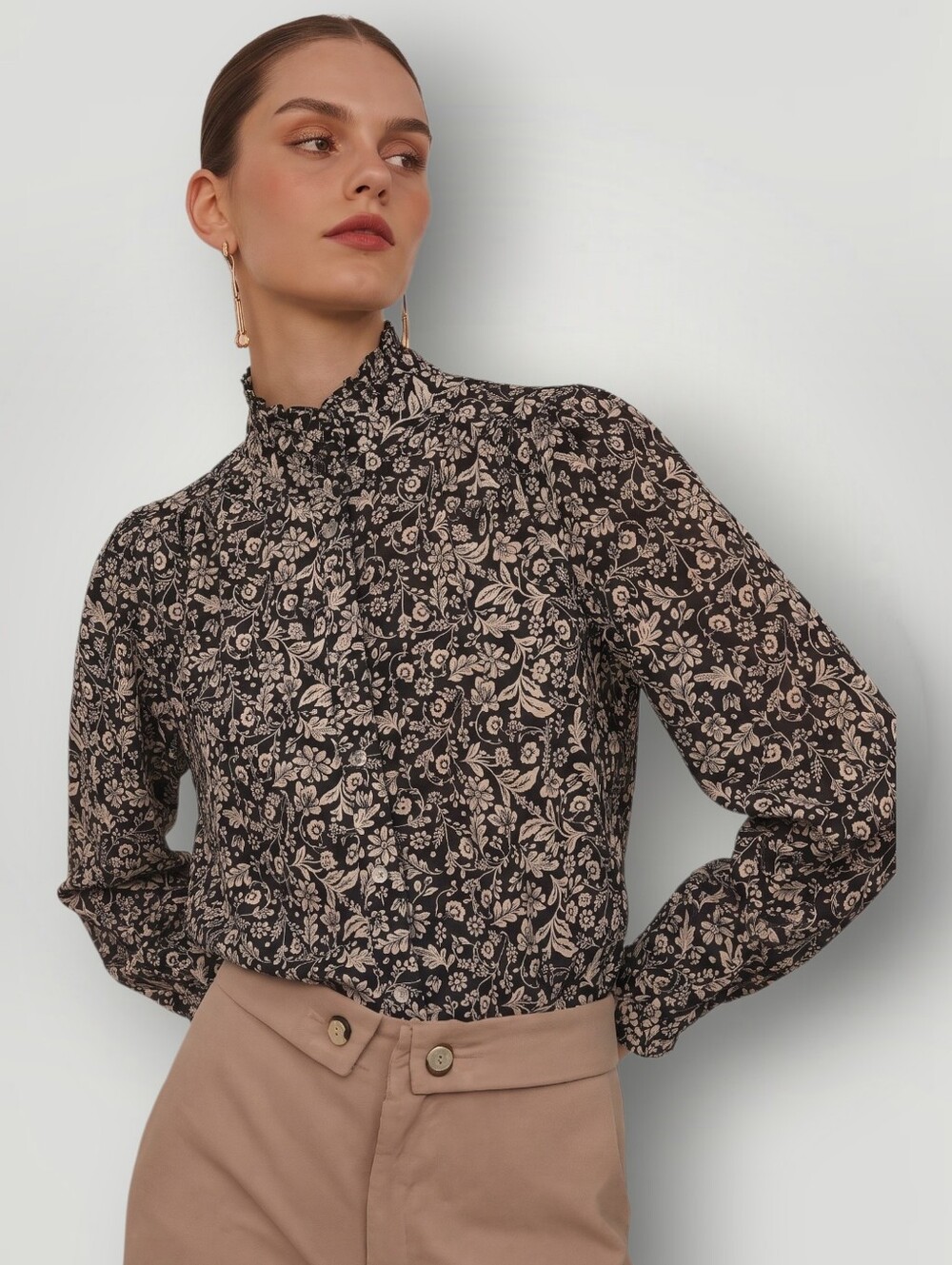 J. Crew Floral Prairie Blouse Small Black Cream Ditsy Print Ruffle Cuff Cottagec